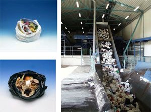 Em Boras, Suécia, os sacos brancos contém lixo não-reciclável, utilizado na geração de calor para residências, os sacos pretos contém lixo orgânico, empregado na produção de biogás para ônibus e automóveis